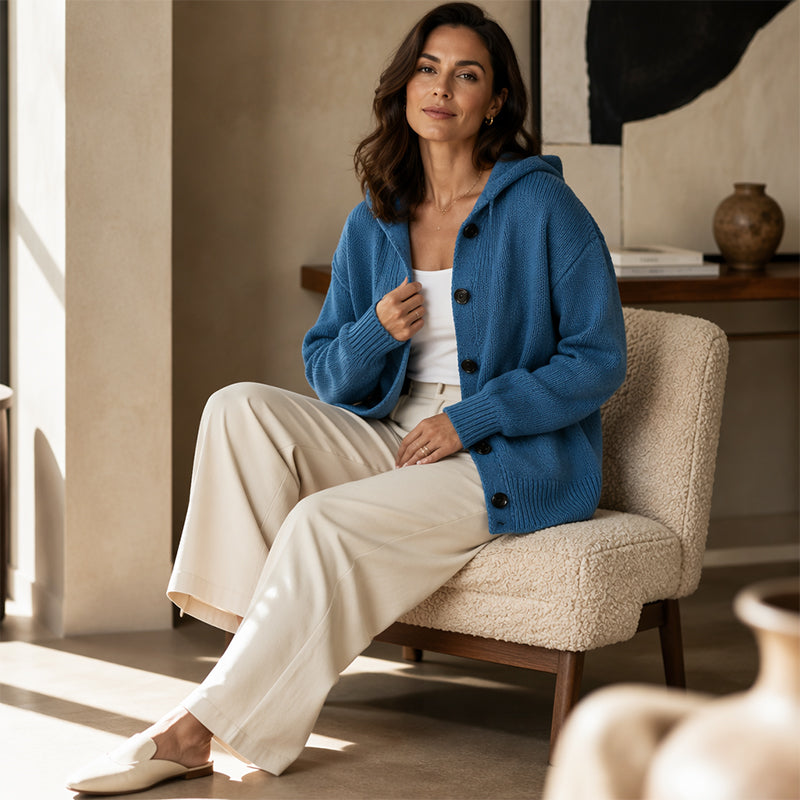 🧶 Cozy Layering Made Easy | Women's Hooded Button-Up Knit Cardigan