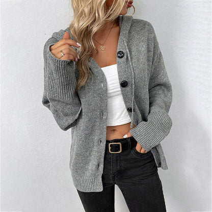 🧶 Cozy Layering Made Easy | Women's Hooded Button-Up Knit Cardigan