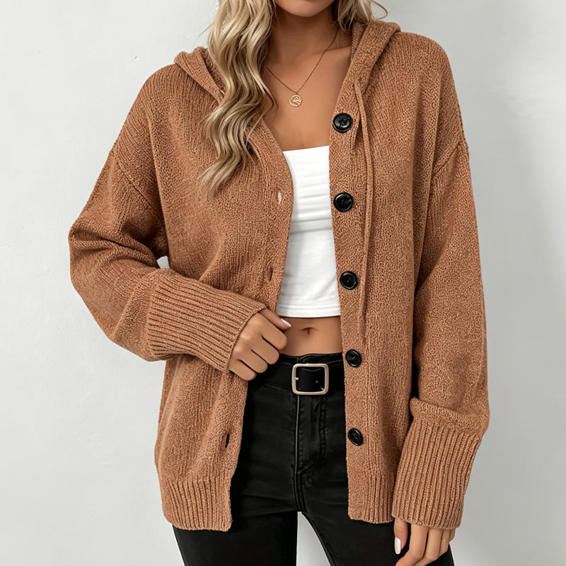 🧶 Cozy Layering Made Easy | Women's Hooded Button-Up Knit Cardigan