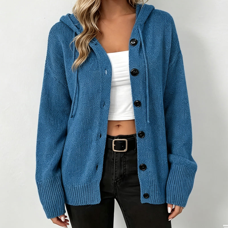 🧶 Cozy Layering Made Easy | Women's Hooded Button-Up Knit Cardigan