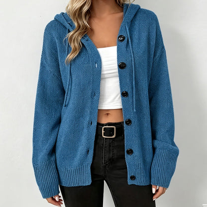 🧶 Cozy Layering Made Easy | Women's Hooded Button-Up Knit Cardigan