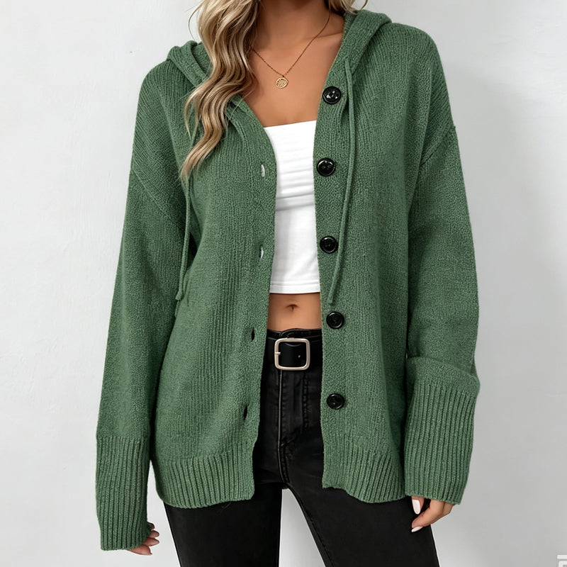 🧶 Cozy Layering Made Easy | Women's Hooded Button-Up Knit Cardigan