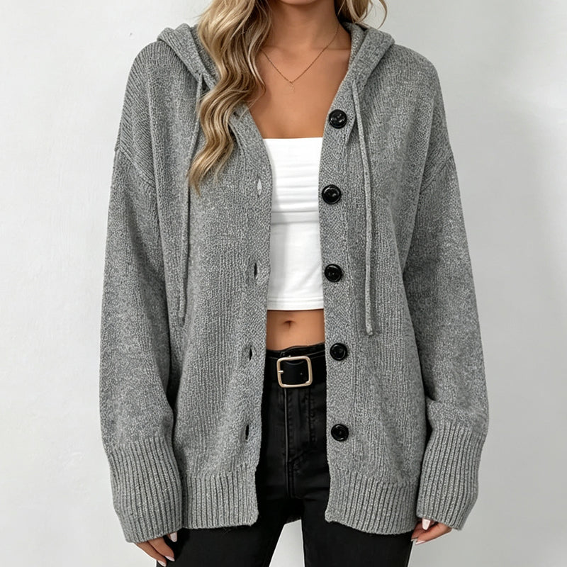 🧶 Cozy Layering Made Easy | Women's Hooded Button-Up Knit Cardigan