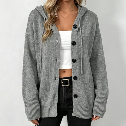 🧶 Cozy Layering Made Easy | Women's Hooded Button-Up Knit Cardigan