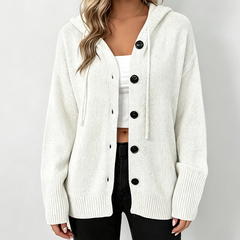 🧶 Cozy Layering Made Easy | Women's Hooded Button-Up Knit Cardigan
