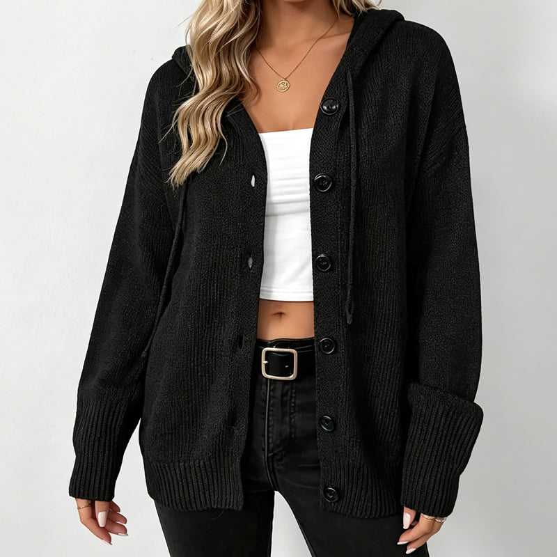 🧶 Cozy Layering Made Easy | Women's Hooded Button-Up Knit Cardigan