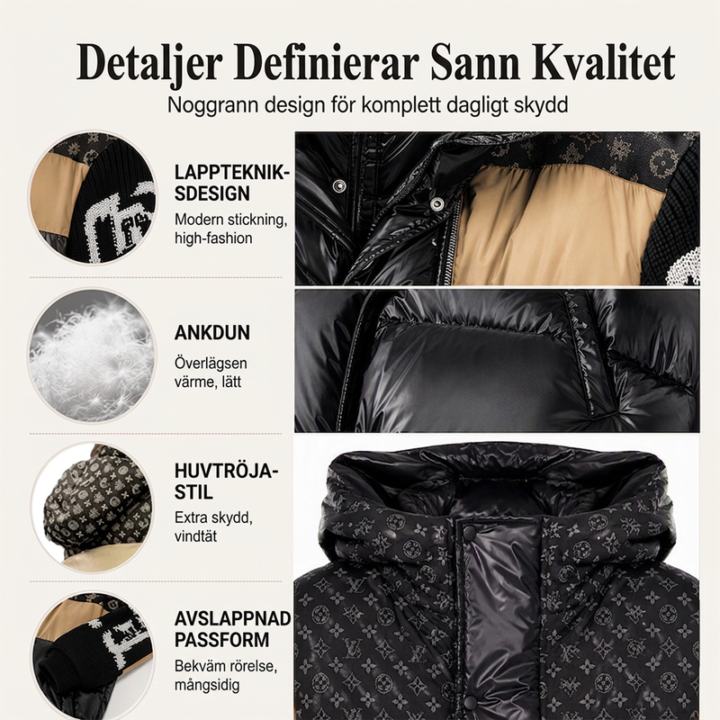 Damjacka med lappdesign och huva, vadderad modell🌸