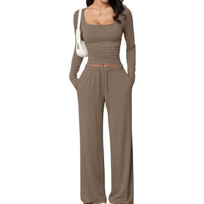💫 Flattering Square Neck, Effortless Two-Piece Style | Women's Wide-Leg Set ⚡ Free Shipping