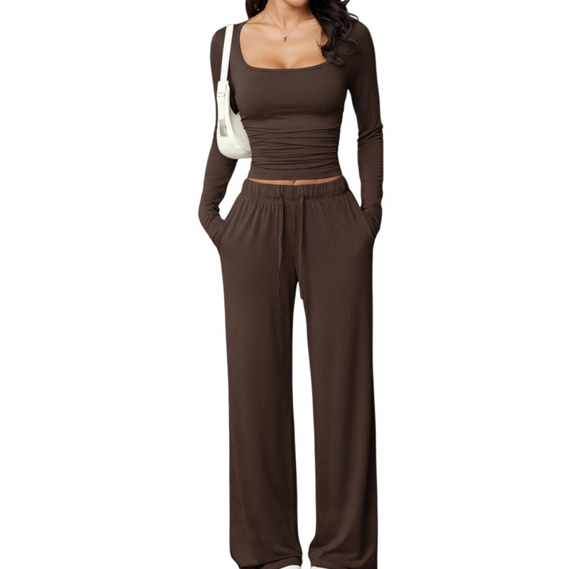 💫 Flattering Square Neck, Effortless Two-Piece Style | Women's Wide-Leg Set ⚡ Free Shipping