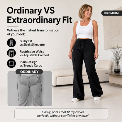Women's High-Waisted Drawstring Cargo Flare Pants