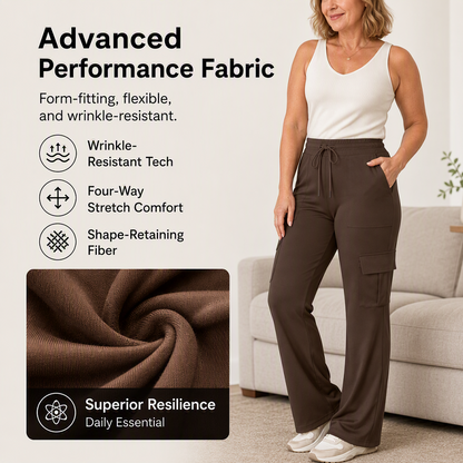 Women's High-Waisted Drawstring Cargo Flare Pants