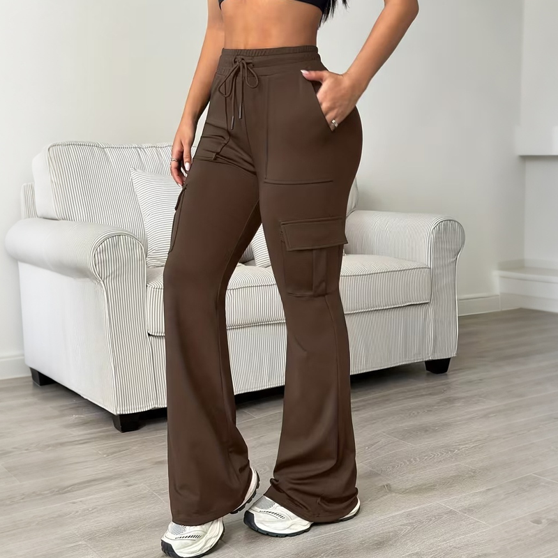 Women's High-Waisted Drawstring Cargo Flare Pants
