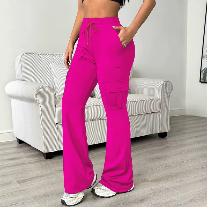 Women's High-Waisted Drawstring Cargo Flare Pants