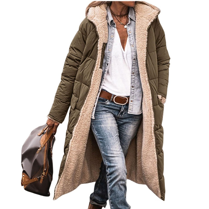 🛍️Dam Vändbar Vadderad Jacka med Huva – 2-i-1 Höst & Vinterjacka