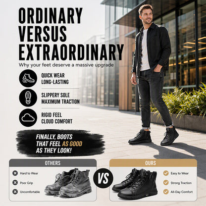 🥾 Built Tough for Every Step | Men's Waterproof Genuine Leather Combat Boots