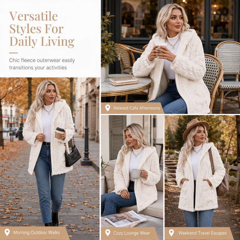 🧥Casual kofta i mjuk plysch i enfärgat utförande för damer