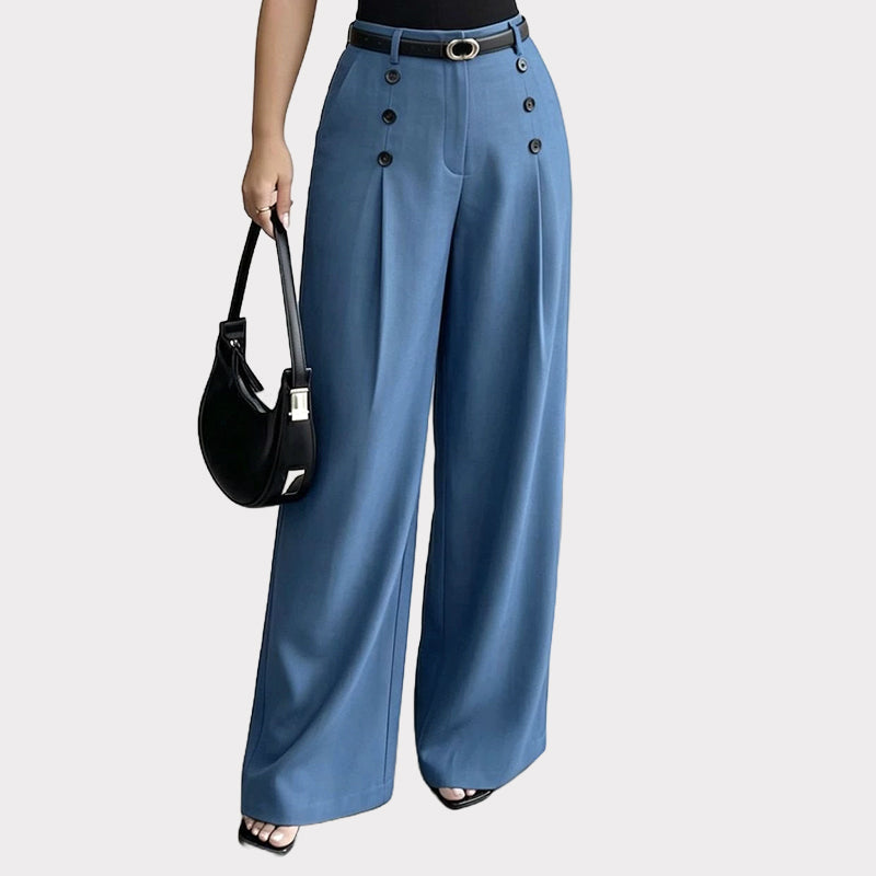 ✨ Double-Button Detail, Flattering Drape | Women's High-Waist Wide-Leg Pants