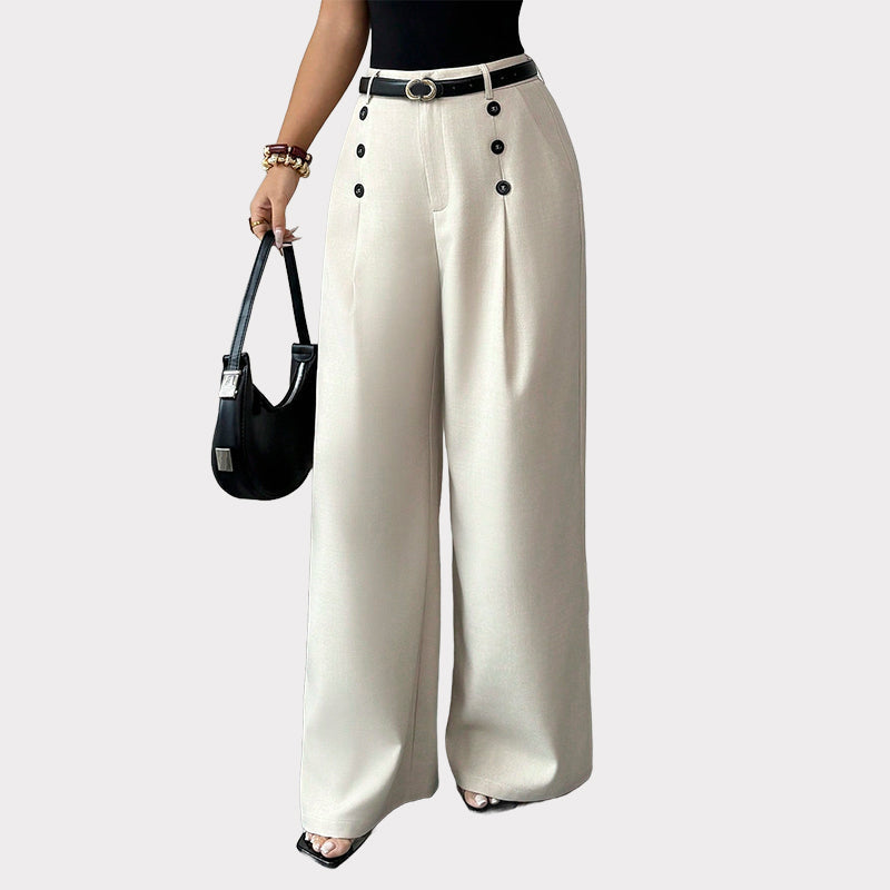 ✨ Double-Button Detail, Flattering Drape | Women's High-Waist Wide-Leg Pants