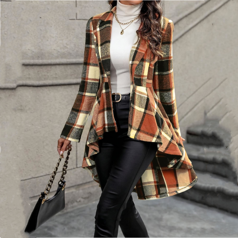 ✨ High-Low Hem, Waist-Flattering Shape | Women's Plaid Peplum Coat ⚡ Free Shipping