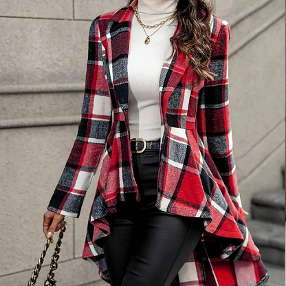 ✨ High-Low Hem, Waist-Flattering Shape | Women's Plaid Peplum Coat ⚡ Free Shipping