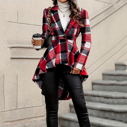 ✨ High-Low Hem, Waist-Flattering Shape | Women's Plaid Peplum Coat ⚡ Free Shipping