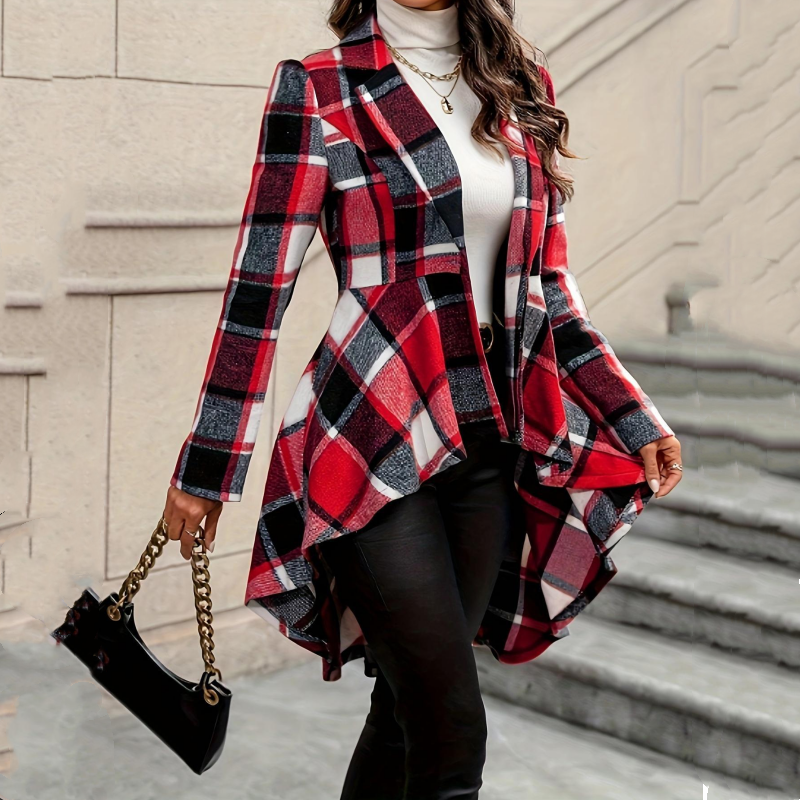 ✨ High-Low Hem, Waist-Flattering Shape | Women's Plaid Peplum Coat ⚡ Free Shipping