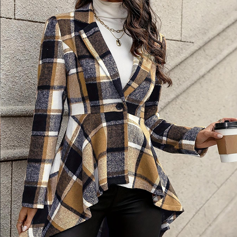 ✨ High-Low Hem, Waist-Flattering Shape | Women's Plaid Peplum Coat ⚡ Free Shipping