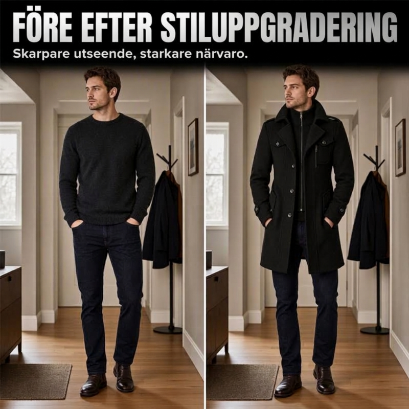 🧥Klassisk medellång figursydd överrock för män