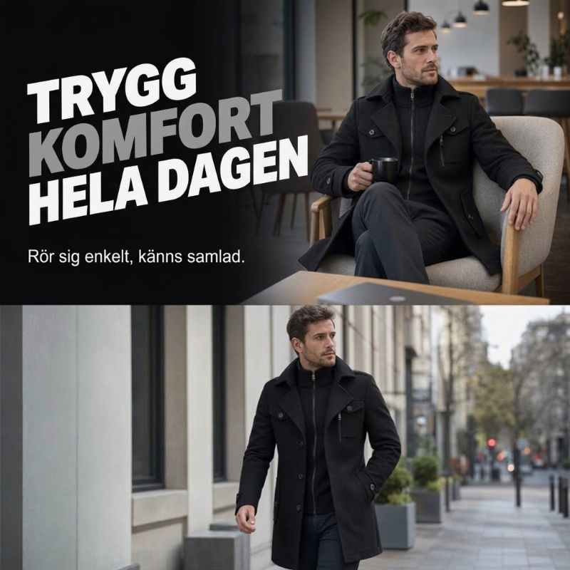 🧥Klassisk medellång figursydd överrock för män