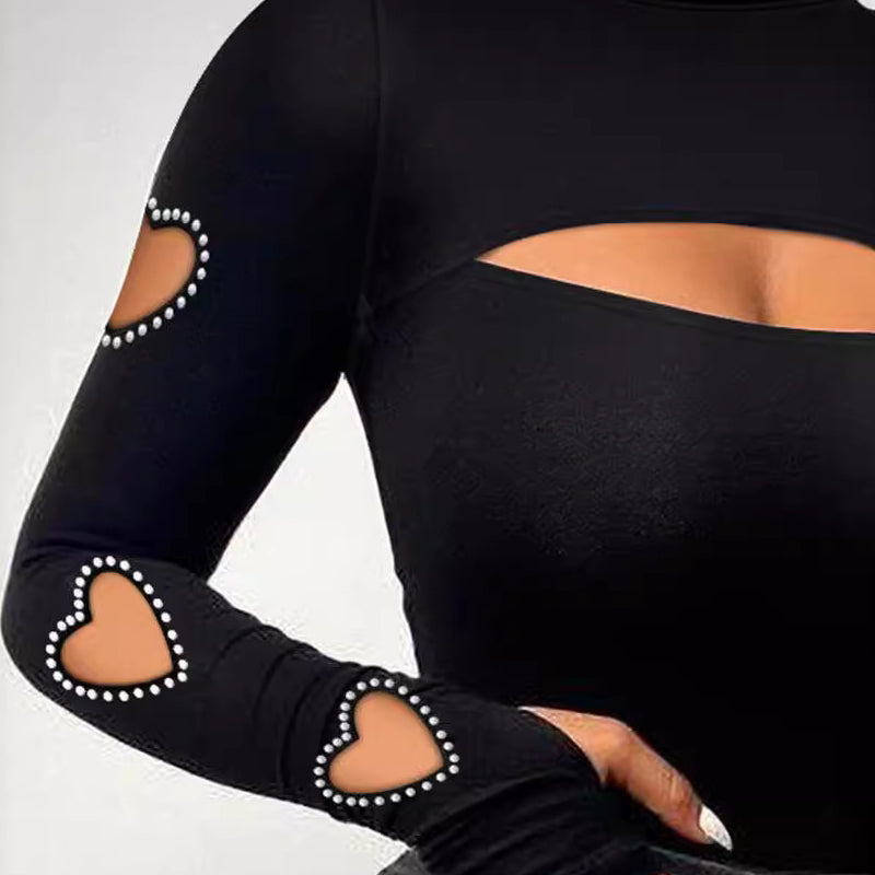 Women's Heart Cutout Mock Neck Slim Fit Top