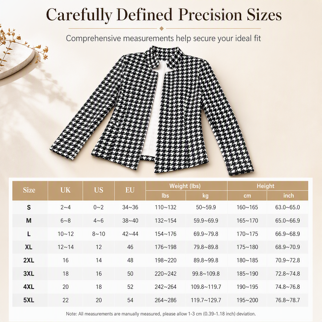 Houndstooth Open Front with Split Stand Collar and Slim Fit Design