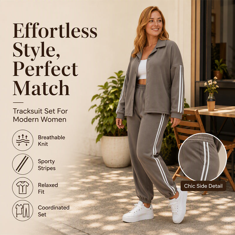 Women's Side Stripe Button-Down Shirt & Joggers Set
