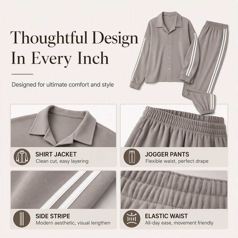 Women's Side Stripe Button-Down Shirt & Joggers Set