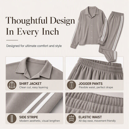 Women's Side Stripe Button-Down Shirt & Joggers Set