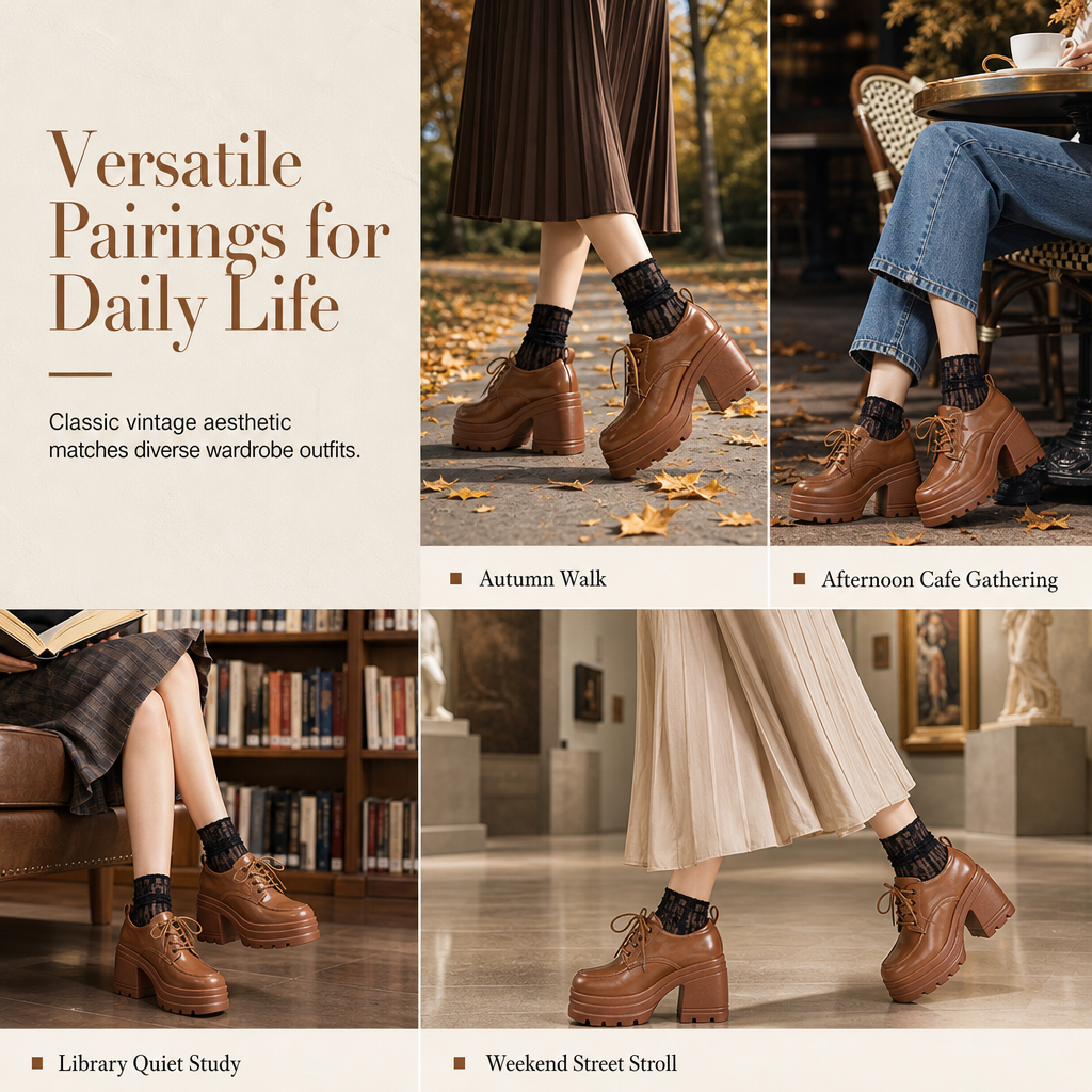 Women's Chunky Block Heel PU Leather Shoes