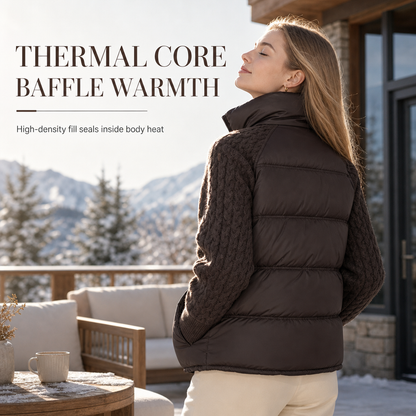 👚✨Women's Stand Collar Cable Knit Patchwork Long Sleeve Padded Short Thickened Warm Winter Cotton Coat✨