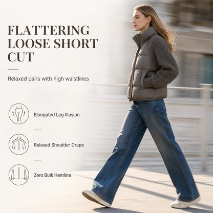 👚✨Women's Stand Collar Cable Knit Patchwork Long Sleeve Padded Short Thickened Warm Winter Cotton Coat✨