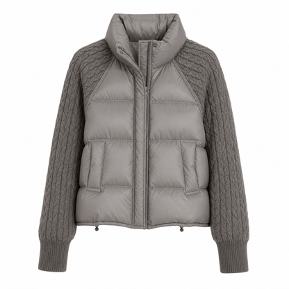 👚✨Women's Stand Collar Cable Knit Patchwork Long Sleeve Padded Short Thickened Warm Winter Cotton Coat✨