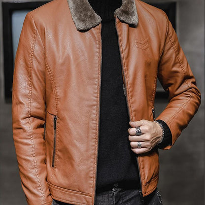 🧥 Plush-Lined Warmth, Refined Leather-Look Style | Men's Zip Jacket ⚡ Free Shipping