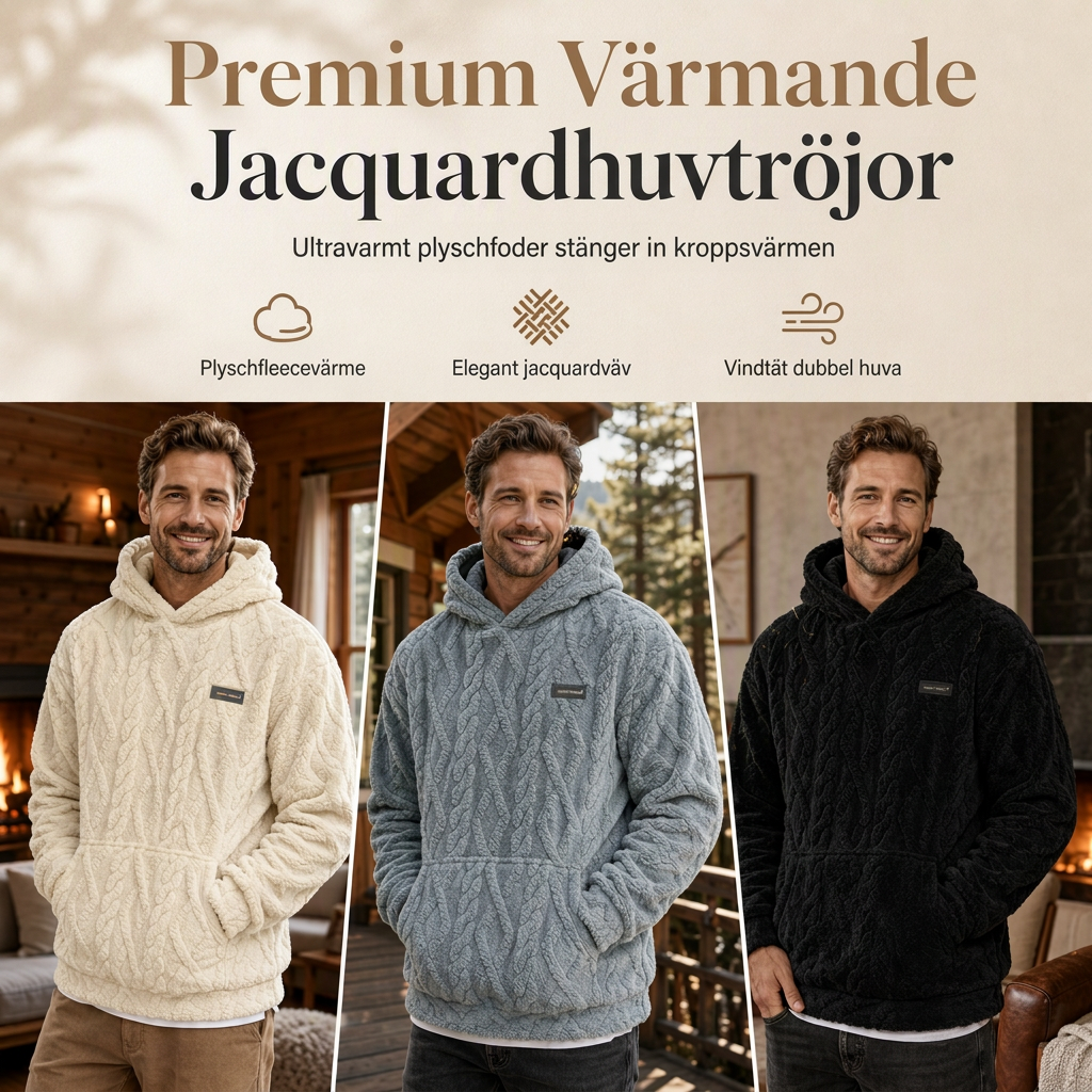 🧥Herrluva med fleecefoder för vinter, jacquardmönstrad, långärmad pullover-tröja för avslappnad utomhusbruk