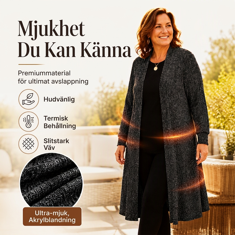 🧥Damens mysig ribbstickad lång cardigan